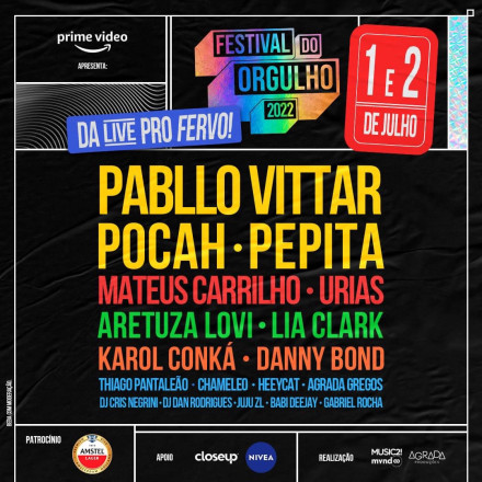Festival do Orgulho 2022 anuncia sua 3ª edição com Pabllo Vittar, Pocah e muito mais.