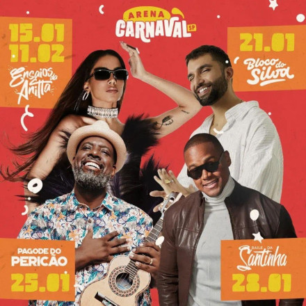 Ensaios da Anitta, Bloco do Silva, Pagode do Pericão e Baile da Santinha são atrações da Arena Carnaval 2023