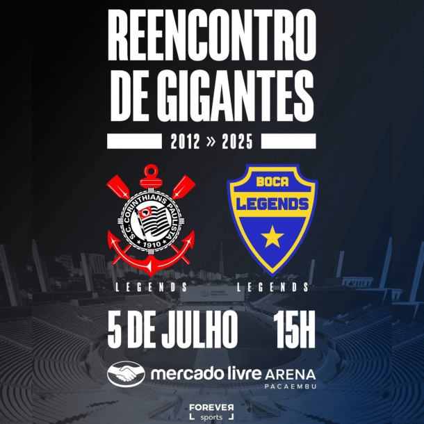 Encontro de Gigantes 2025:  Lendas de Corinthians e Boca entram em campo para um jogo memorável no Mercado Livre Arena Pacaembu