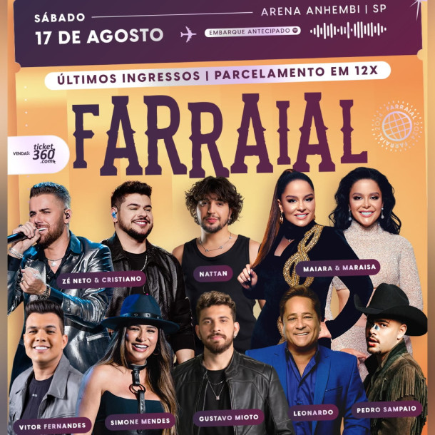 Farraial terá shows de Simone Mendes, Zé Neto & Cristiano, Leonardo, Gustavo Mioto, Nattan e Vitor Fernandes no line-up de sua sétima edição