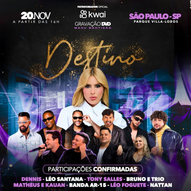 Manu Bahtidão grava DVD “Destino” com convidados especiais no Parque Villa Lobos em São Paulo