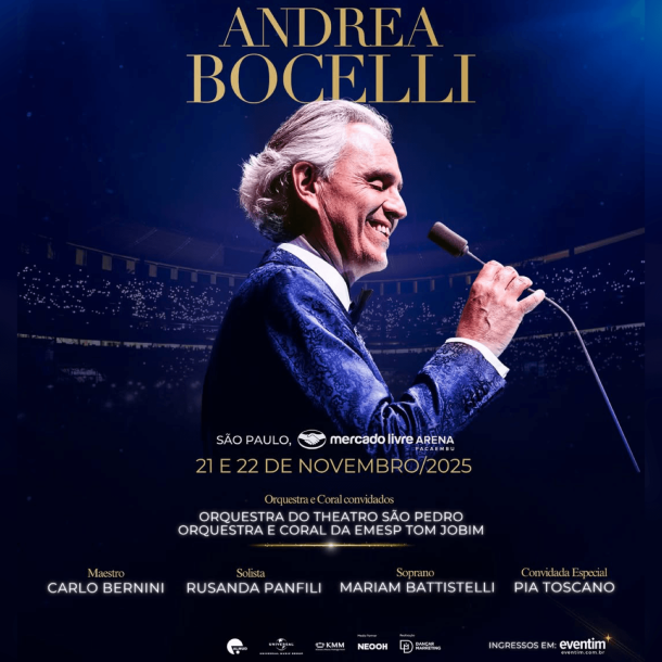 Andrea Bocelli anuncia concertos em São Paulo em um dos lugares mais icônicos da cidade: Mercado Livre Arena Pacaembu